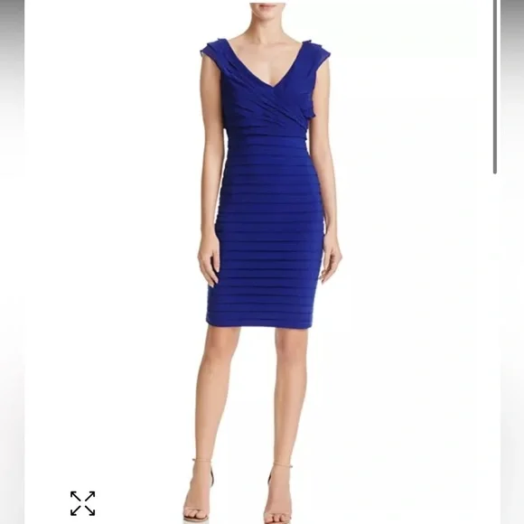 Adrianna Papell V Neck Shutter Pleat Wrap Midi Dress - Picture 1 of 9